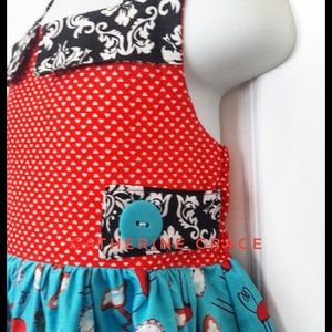 Girls vintage dress, furniture dress, table chairs